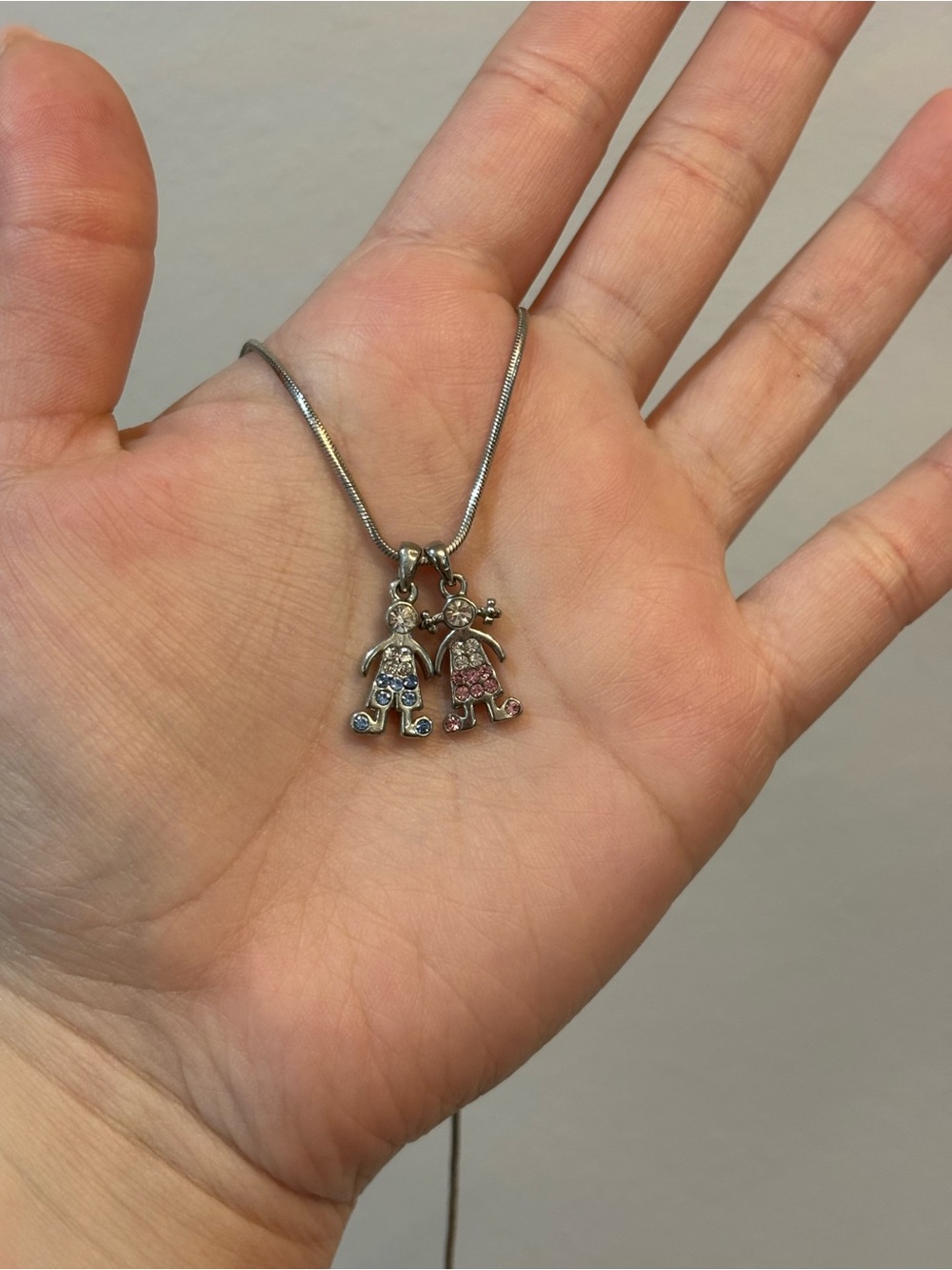 Under Armour Silver Double Child Charm Necklace with Blue and Pink Accents